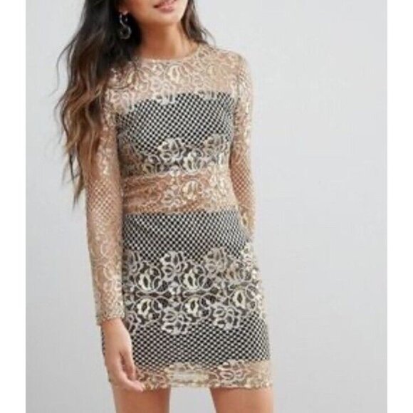 Parisian Women’s Gold Metallic Lace Bodycon Dress Size 10, Prom, Party‎ - Picture 1 of 11